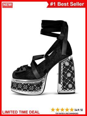 Platform Heels Chunky Ankle Strap Closed Toe Pumps 5.9in High Heel